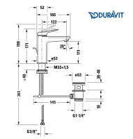 MEDIDAS MONOMANDO LAVABO WAVE DURAVIT